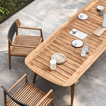 Mid Century Modern 6 - Person Rectangle Wood Outdoor Patio Dining Table in Natural